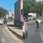 Deste deste paralar yola saçıldı, trafik tamamen durdu