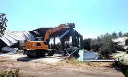 Bursa'da zeytinliğe yapılan kaçak depo böyle yıkıldı