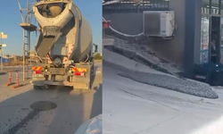 Bursa'da beton mikseri yola beton döke döke ilerledi!