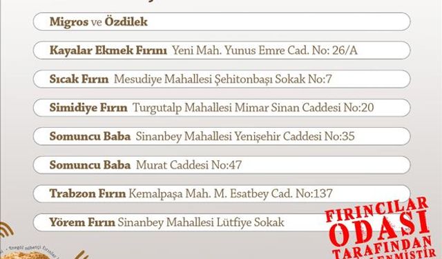 Bursa İnegöl’de bayramın ‘Nöbetçi Fırın’ listesi açıklandı