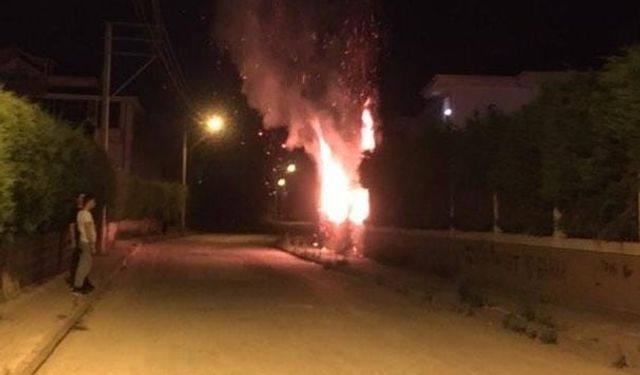 Bursa İnegöl ilçesinde site bahçesinde ağaçları ateşe verdiler
