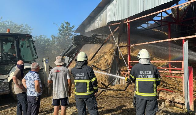 Düzce’de 70 büyükbaş hayvanın bulunduğu ahırda yangın! 12 kişi dumandan etkilendi