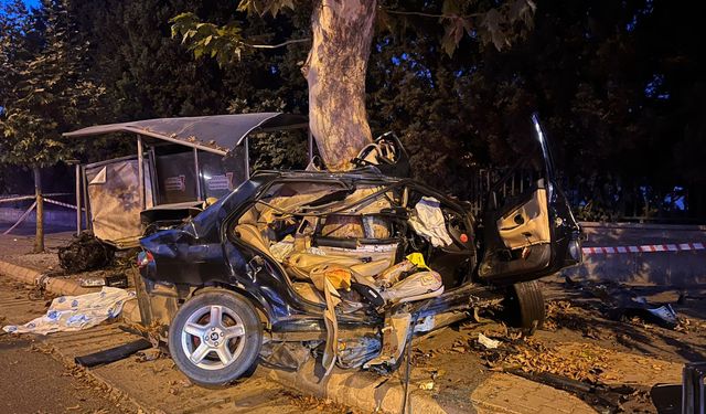 Kahramanmaraş Dulkadiroğlu ilçesinde ağaca çarpıp ikiye bölünen otomobilin sürücüsü öldü