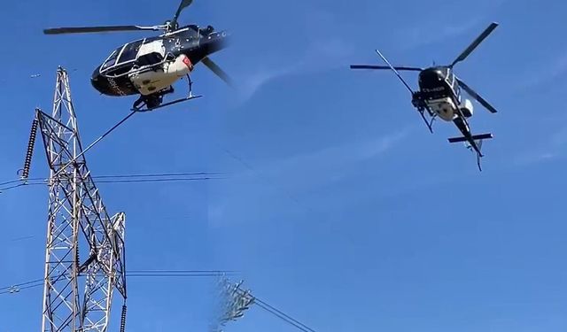 Bursa’da yüksek gerilim hatlarının bakımları helikopter ile yapıldı