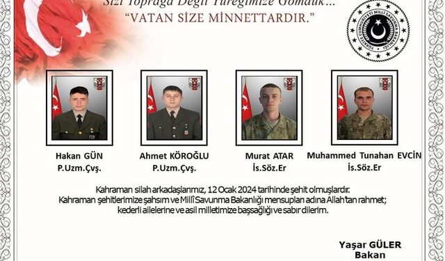 MSB, şehit olan 9 askerin isimlerini açıkladı