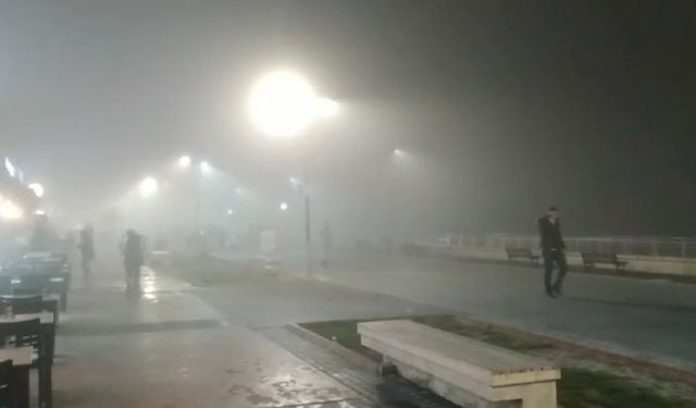 Bursa Mudanya ilçesinde yoğun sis yüzünden göz gözü görmez hale geldi