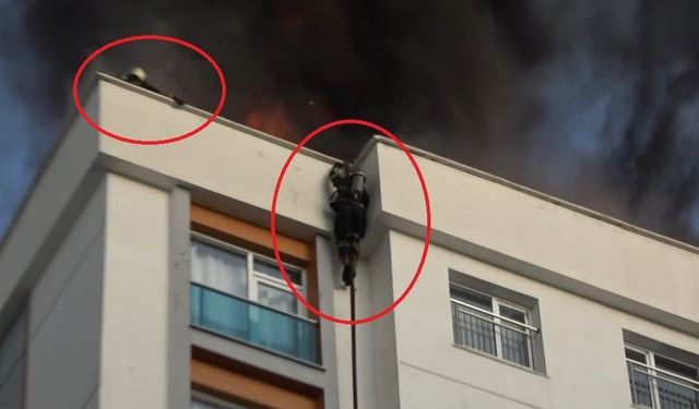 Diyarbakır'da apartmanın çatısında yangın! İtfaiye eri kendini aşağı bıraktı