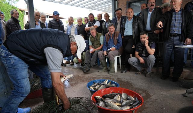 Bursa'da tarihi Gölyazı Köyü'nde 100 yıllık balık mezadı