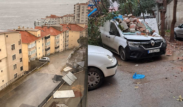 Gemlik'te şiddetli lodos sebebiyle çatılar bir bir uçtu