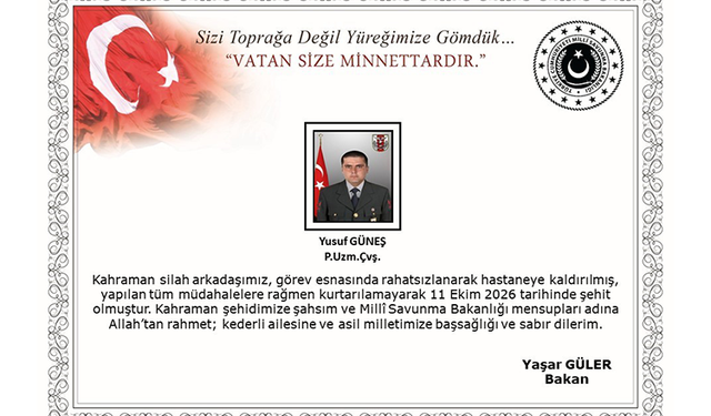 Görev esnasında rahatsızlanan asker şehit oldu