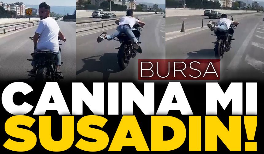 Bursa'da motosikleti yatarak kullandı