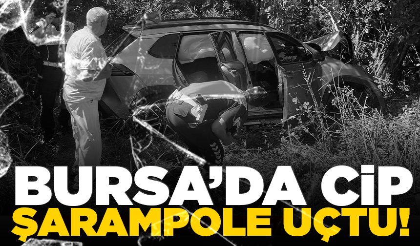Bursa'da lastiği patlayan cip şarampole uçtu