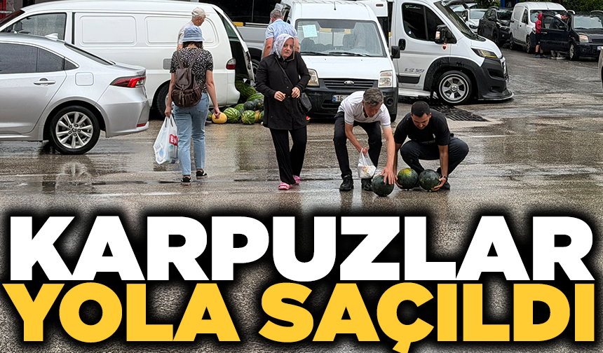 Kamyonetin arka kapağı açılınca karpuzlar yola saçıldı