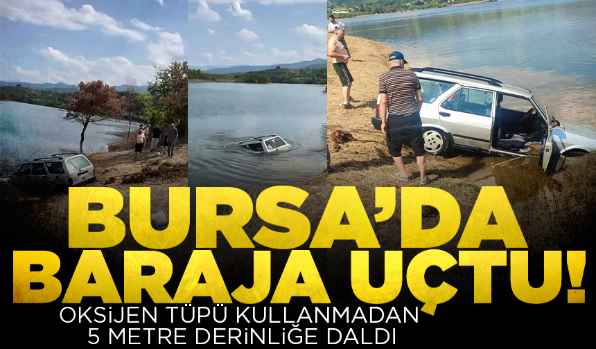Bursa'da baraja uçan otomobili 5 metre derinliğe dalıp çıkardı