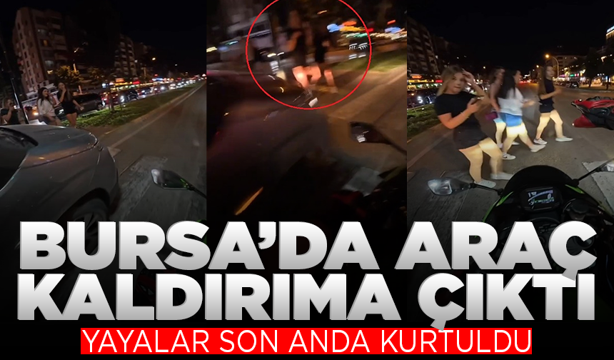 Bursa'da kaldırıma çıkan araç az kalsın yayaları eziyordu