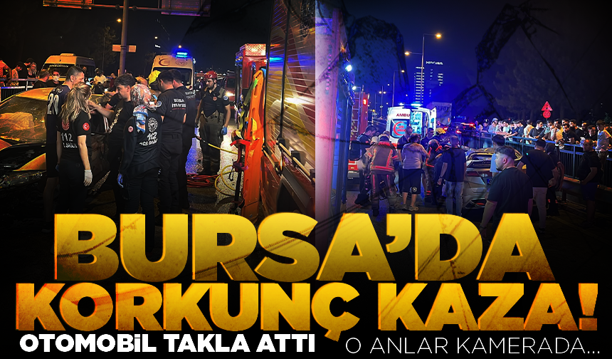 Bursa’da otomobil bariyerlere çarpıp böyle takla attı