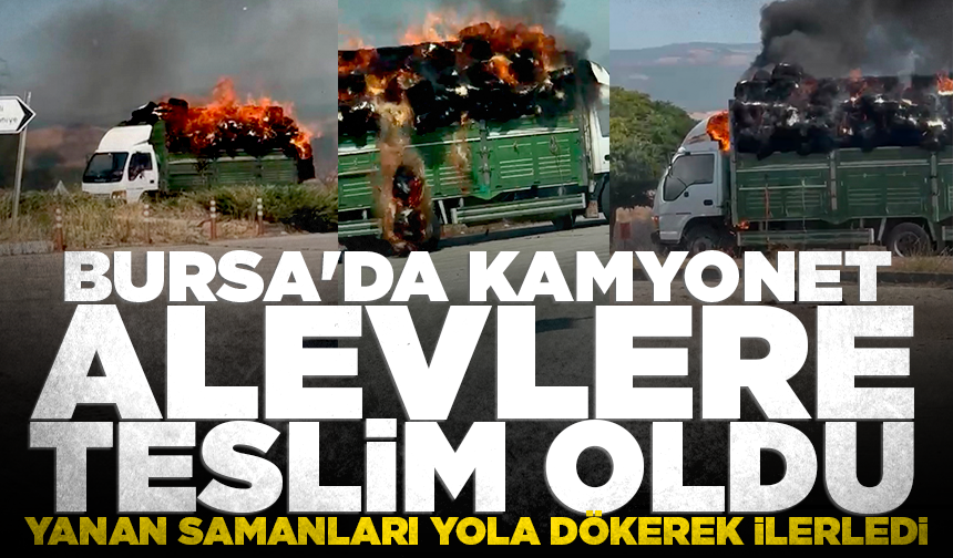 Bursa'da kamyonet alevlere teslim oldu: Yanan samanları yola dökerek ilerledi