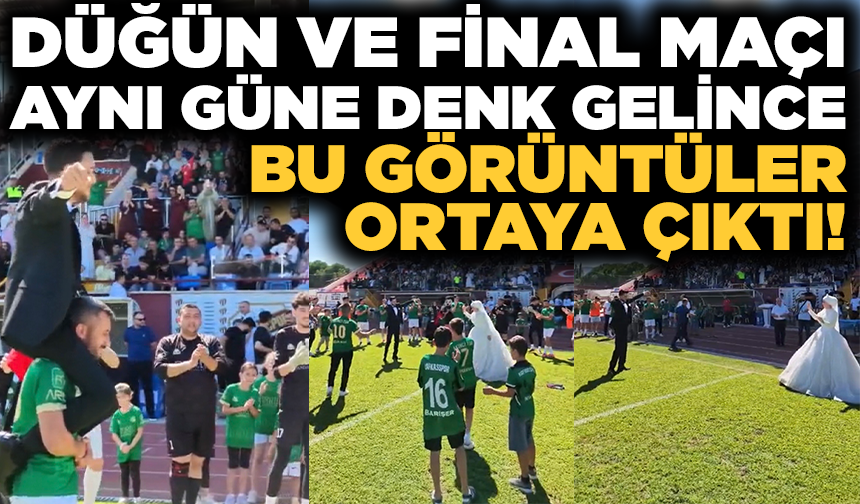 Final maçını gelinlik ve damatlıkla izlediler