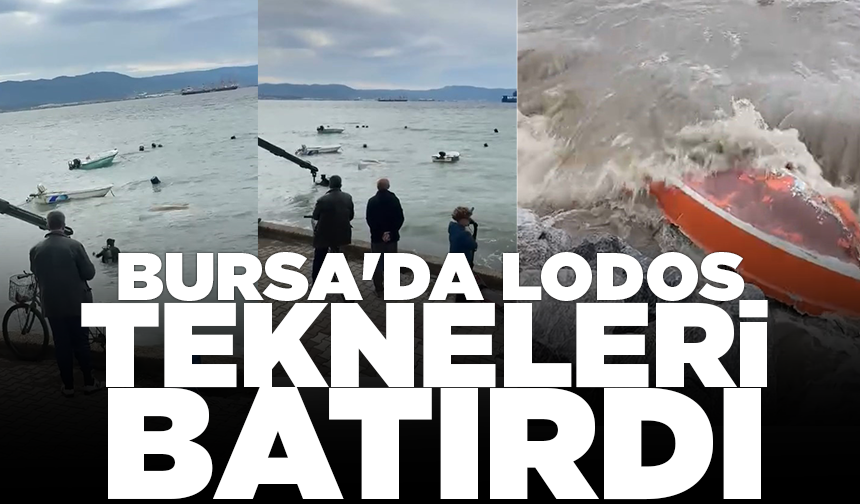 Bursa'da lodosun batırdığı tekneler vinçle denizden çıkarılıyor